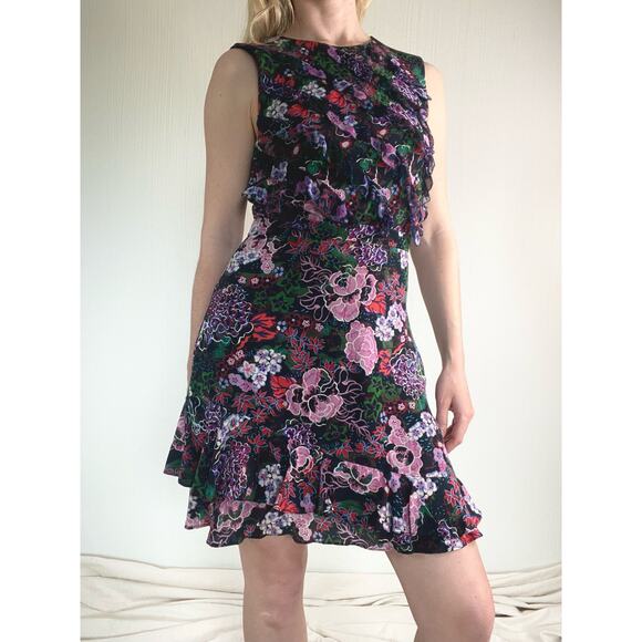 SALONI Silk Floral Ruffle Sleeveless Mini Dress US 4 - Picture 10 of 13